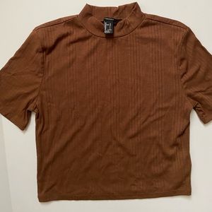 Brown forever 21 size large high collar shirt .